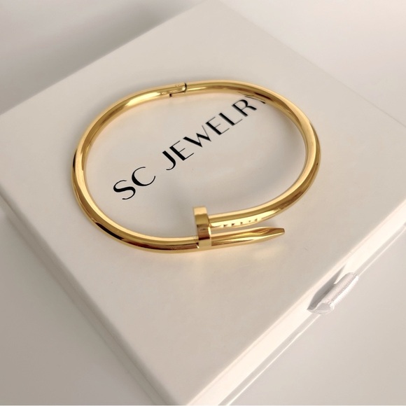 Nail Bracelet Gold Tone Love Bangle Cuff Stainless Steel Non-Tarnish Jewelry - Picture 3 of 9